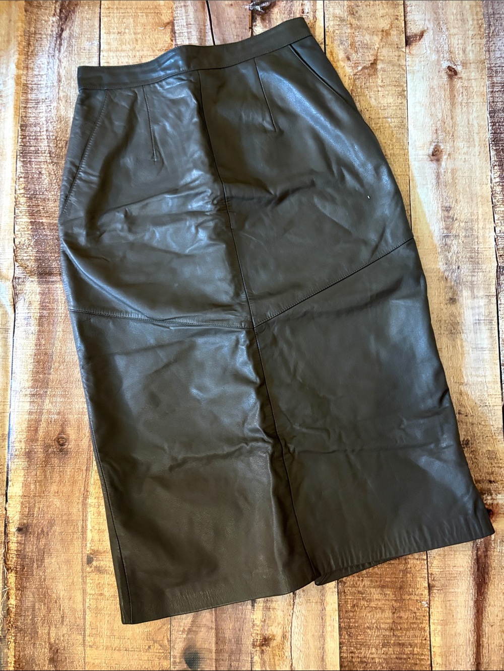 Women's Vintage Grey/Olive Leather Pencil Skirt